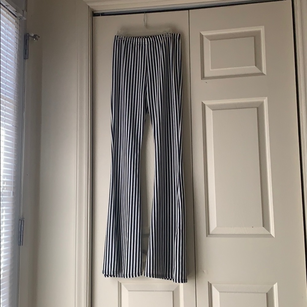 Black and white striped pants
